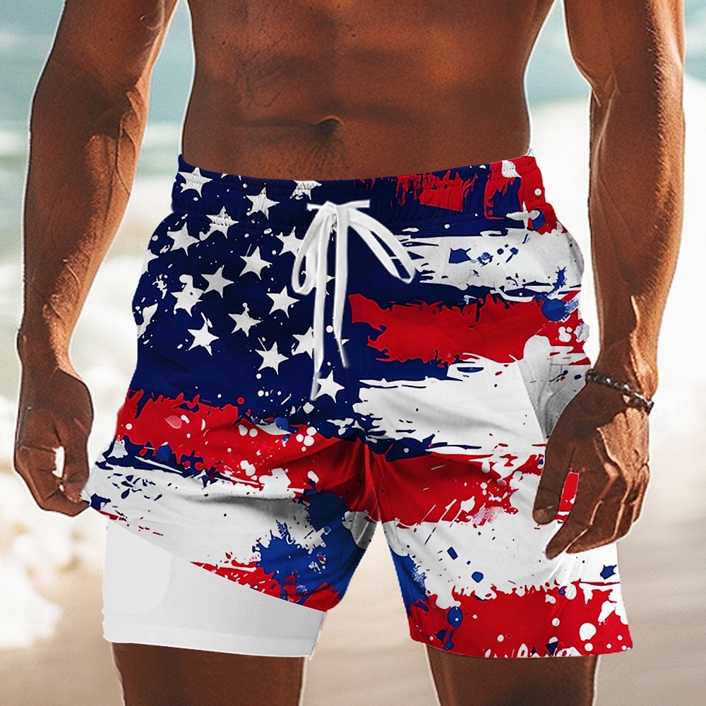 Men's 4th of July U.S. 250th Anniversary American Flag Swim Trunks Bathing Suits Swim Shorts Board Shorts Mid Waist Patriotic Holiday Side Pockets Mesh Lining Elastic Drawstring Waist Designer 2026 - $22.99 –P1
