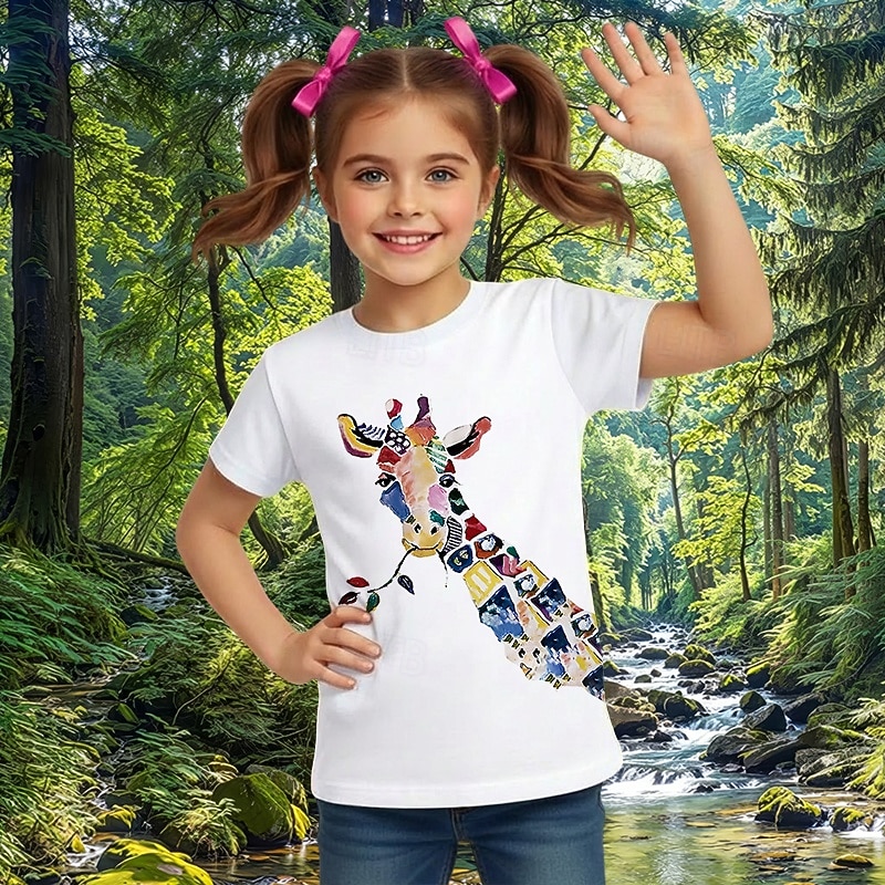 Girls' 3D Graphic Animal Giraffe T shirt Tee Short Sleeve 3D Print Spring Active Cute Kids 5-12 Years Daily School Regular Fit 2026 - $5.49 –P4