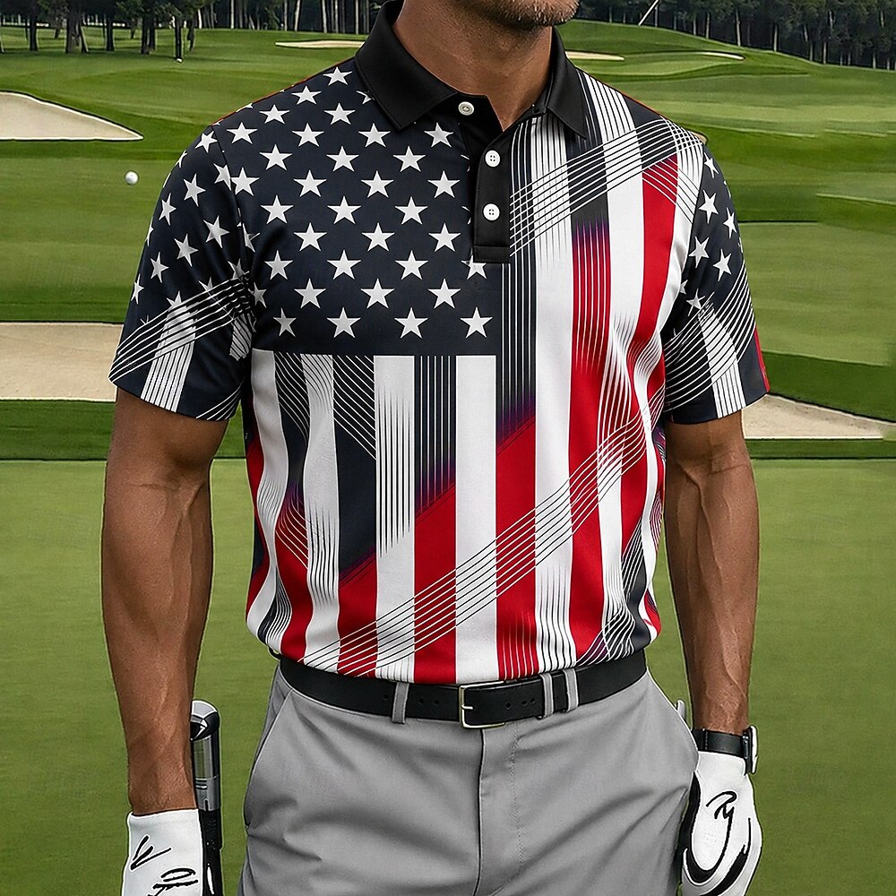 Dia da Independência Americana Homens American US Flag Camisas Polo Manga Curta Camisas polo Lapela Casual Roupa Esportiva Roupa Diária Traje de festival Impressão 3D Botões Primavera Verão Azul Preto de 2026 por $22.99 –P2