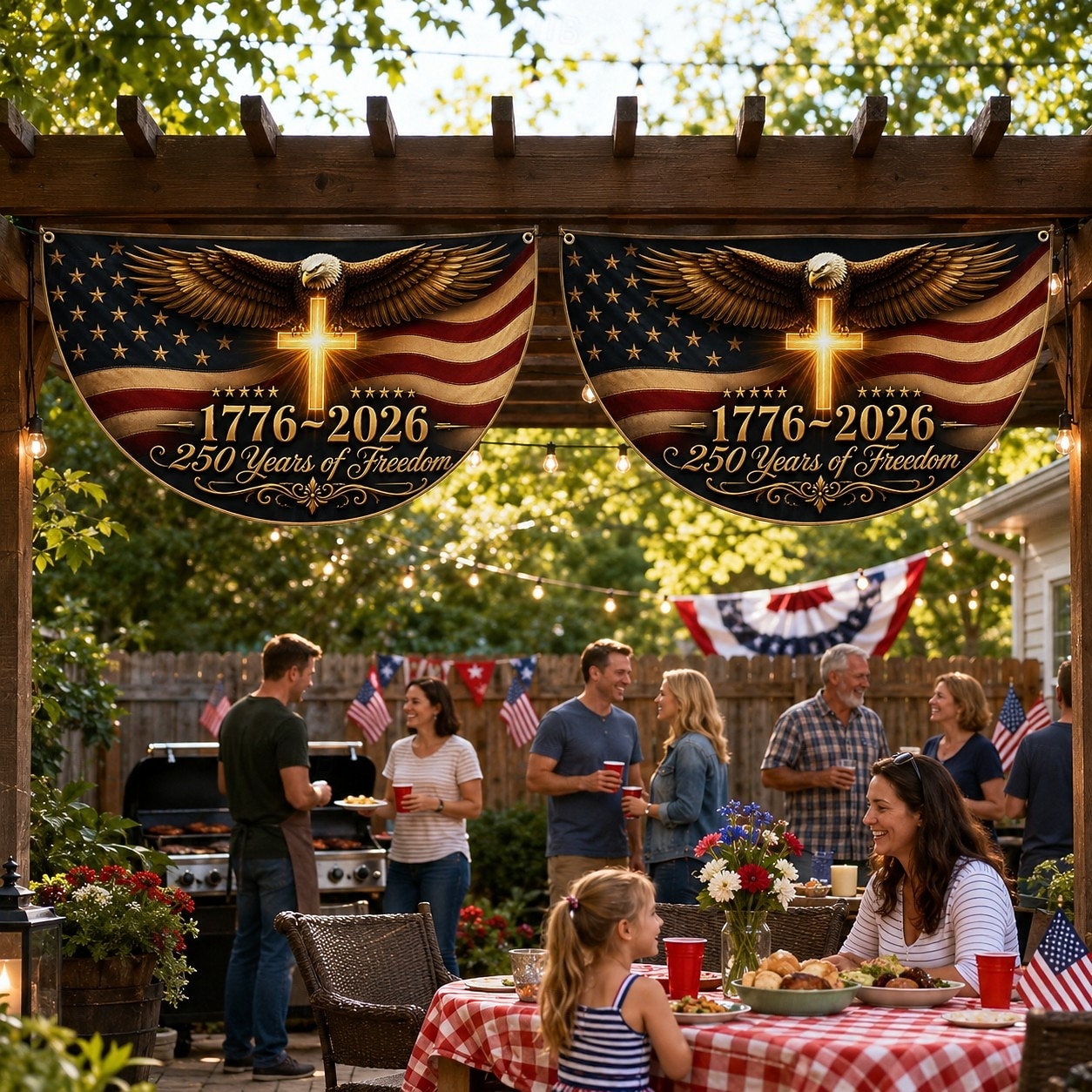 1776-2026 USA 250th Anniversary Bunting Half Round Fan Flag, Patriotic American Outdoor Bunting Banner for House, Porch, Yard, or Independence Day Decoration 2026 - $24.99 –P5