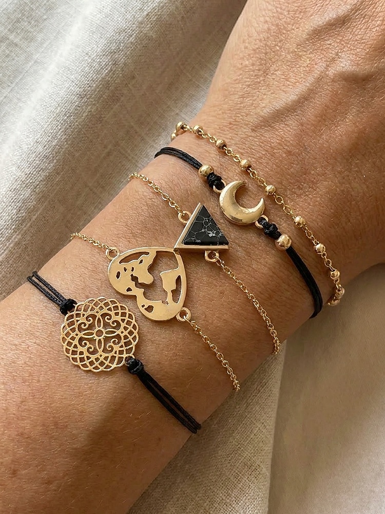 Damset med 6 stapelbara armband i bohemiskt stil, armband i legering med flera designer och hängen för strandsemester &dagligt vardagskläder 2026 - $7.99 –P3