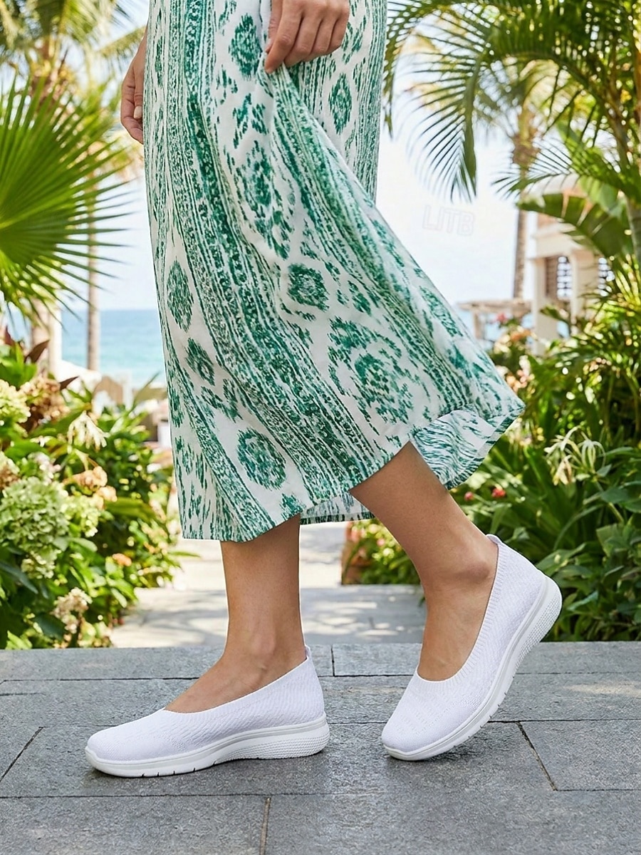 Women's White Lightweight Slip-On Walking Shoes – Breathable Knit Comfort Sneakers for Travel, Cruise Wear and Casual Use 2026 - $24.99 –P7