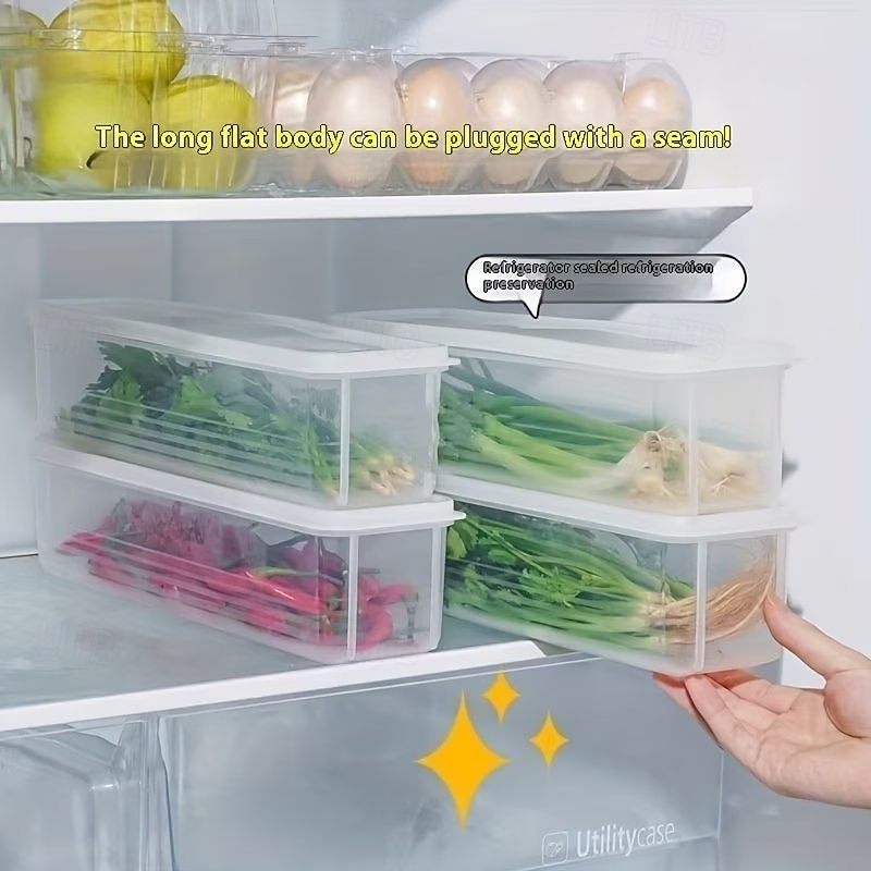 1/2/4 Pcs Durable Plastic Food Storage Box, Long Shaped Airtight Refrigerator Organizer, Sealed Fresh-Keeping Container, Practical Kitchen Supplies For Coriander, Green Onions, Mint Fresh Vegetables 2026 - $7.49 –P3