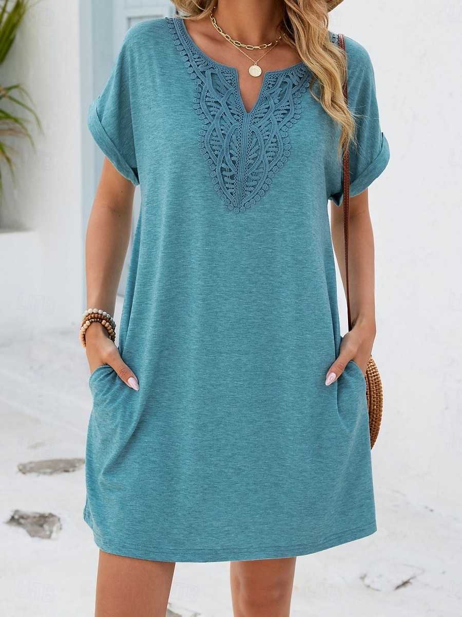 Women's Mini Dress Shift Dress Summer Dress Casual Daily Loose Fit Plain Short Sleeve V Neck Blue Navy Black Wine Summer 2026 - $27.99 –P3