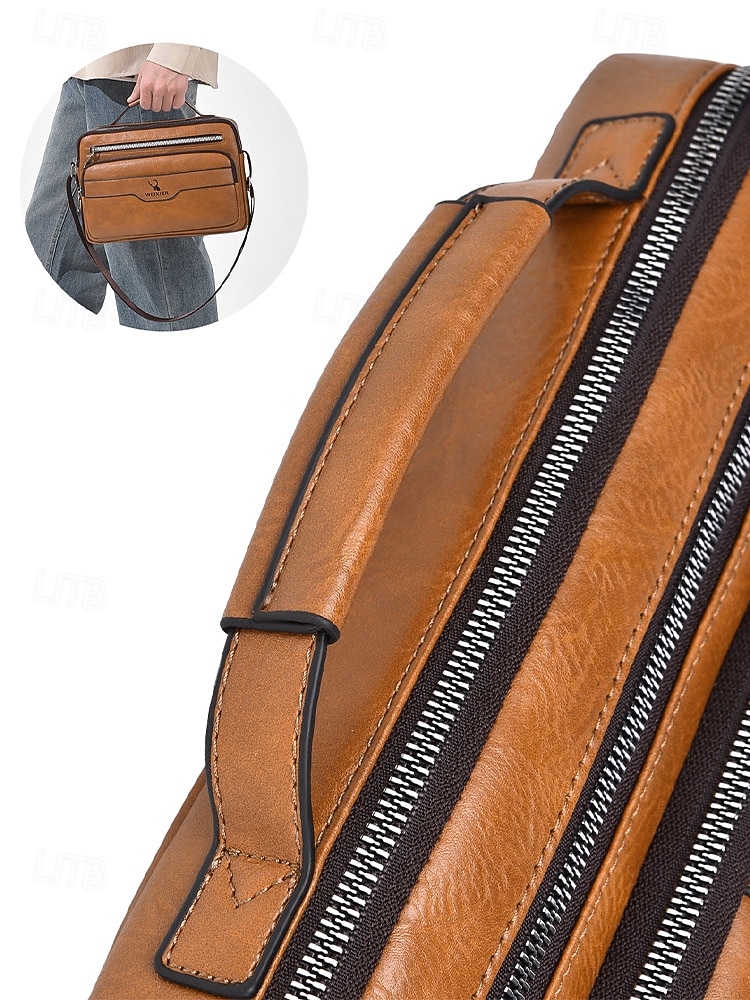 geantă messenger vintage bărbătească din piele ecologică - geantă de umăr crossbody de mare capacitate cu buzunare multiple &curea reglabilă pentru naveta de afaceri, călătorii &casual de zi cu zi, 2026 - $19.99 –P8