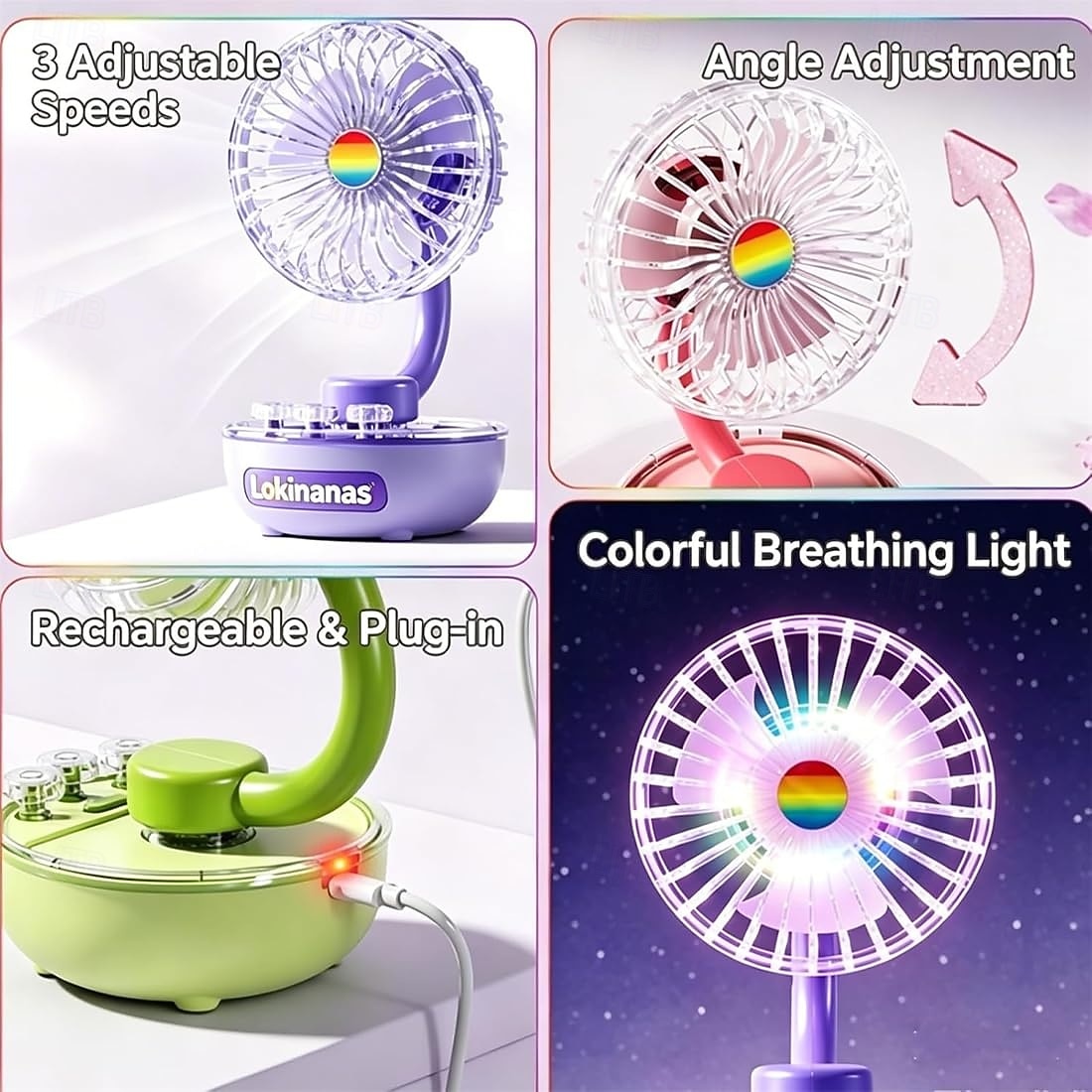 2026 New Retro Desktop Fan, Rechargeable Portable Mini Desk Fan With in built led Light, Dual-Mode: USB Rechargeable & Plug-In, 3-Speed, Multi-angle Adjustment for Travel Sleeping Bedroom 2026 - $23.99 –P5