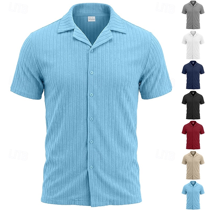 Men Shirt Casual Shirt Button Up Shirt Jacquard Shirt Black White Burgundy Navy Blue Apricot Short Sleeve Plain Cuban Collar Casual Daily Front Pocket Clothing Apparel Elegant Fashion Casual 2026 - $22.99 –P3