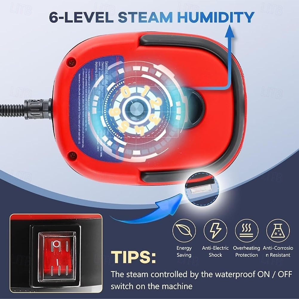 Aparat de curățat cu abur sub presiune portabil de 2500 W, cu 6 viteze mari de curățare cu abur sub presiune și temperatură, cu 3 capete de perie pentru curățarea mașinii, casei și bucătăriei 2026 - $69.99 –P7