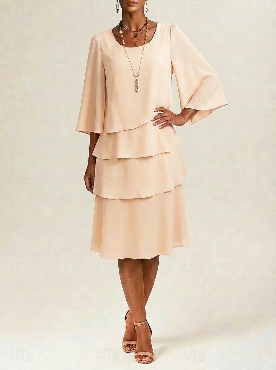 Women's Midi Dress Chiffon Dress Cocktail Dress Wedding Guest Dress Elegant Fashion Modern Daily Outdoor Vacation Regular Fit Plain Long Sleeve Crew Neck Black Pink Navy Blue Apricot Summer Spring 2026 - $28.99 –P9