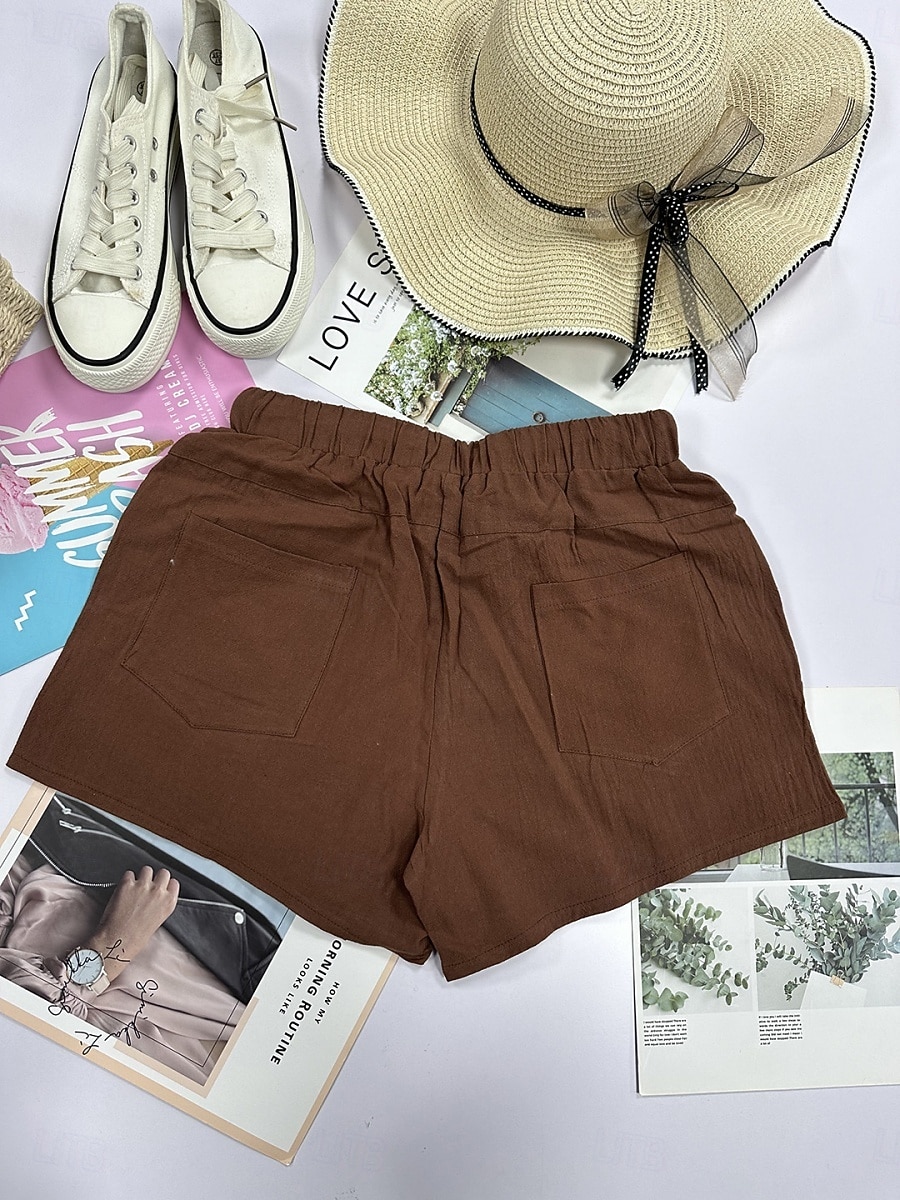 Women's Cotton Shorts Fashion Streetwear Casual Short High Waist Plain Pocket Elastic Waistband Comfy Comfort Soft Stretchy Outdoor Vacation Street Dark-Gray Apricot Khaki Black Summer Spring Loose 2026 - $18.99 –P12