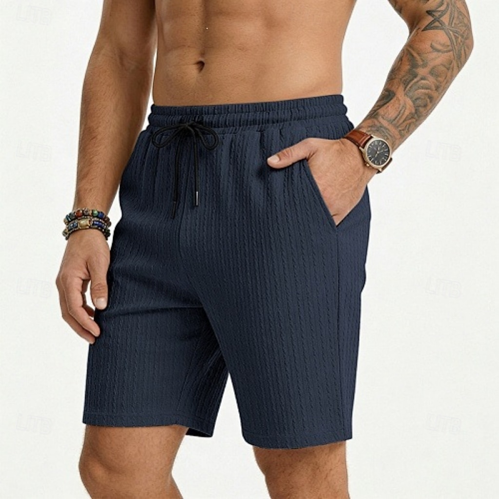 Men's Shorts Summer Shorts Beach Shorts Casual Shorts Jacquard Pocket Elastic Waist Plain Comfort Breathable Knee Length Outdoor Beach Vacation Vacation Fashion Khaki Black Micro-elastic 2026 - $21.99 –P7