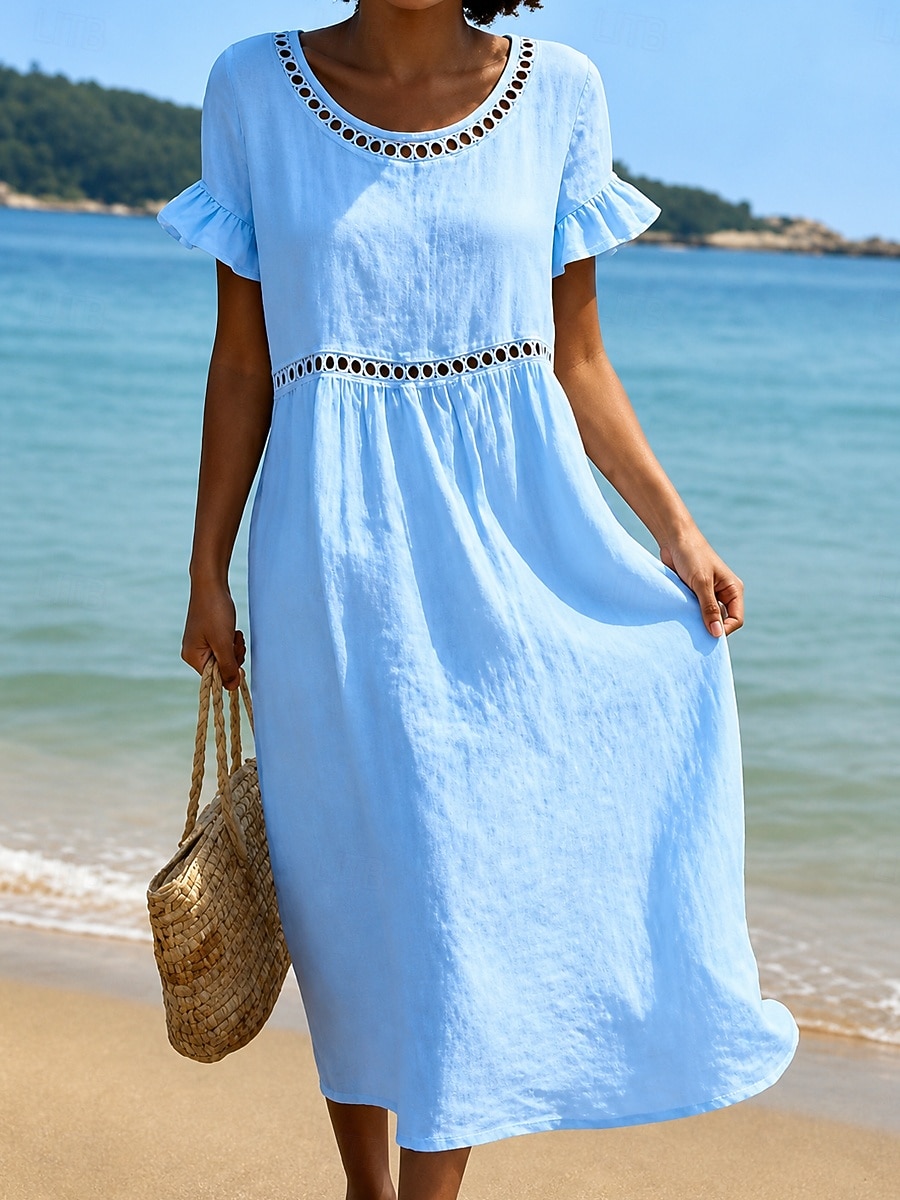 Mujer Vestido Midi Vestido de cambio Casual Playa Festivos Ajuste regular Plano Manga Corta Escote en Pico Azul Piscina Blanco Rosa Morado Verano Primavera 2026 - $32.99 –P2