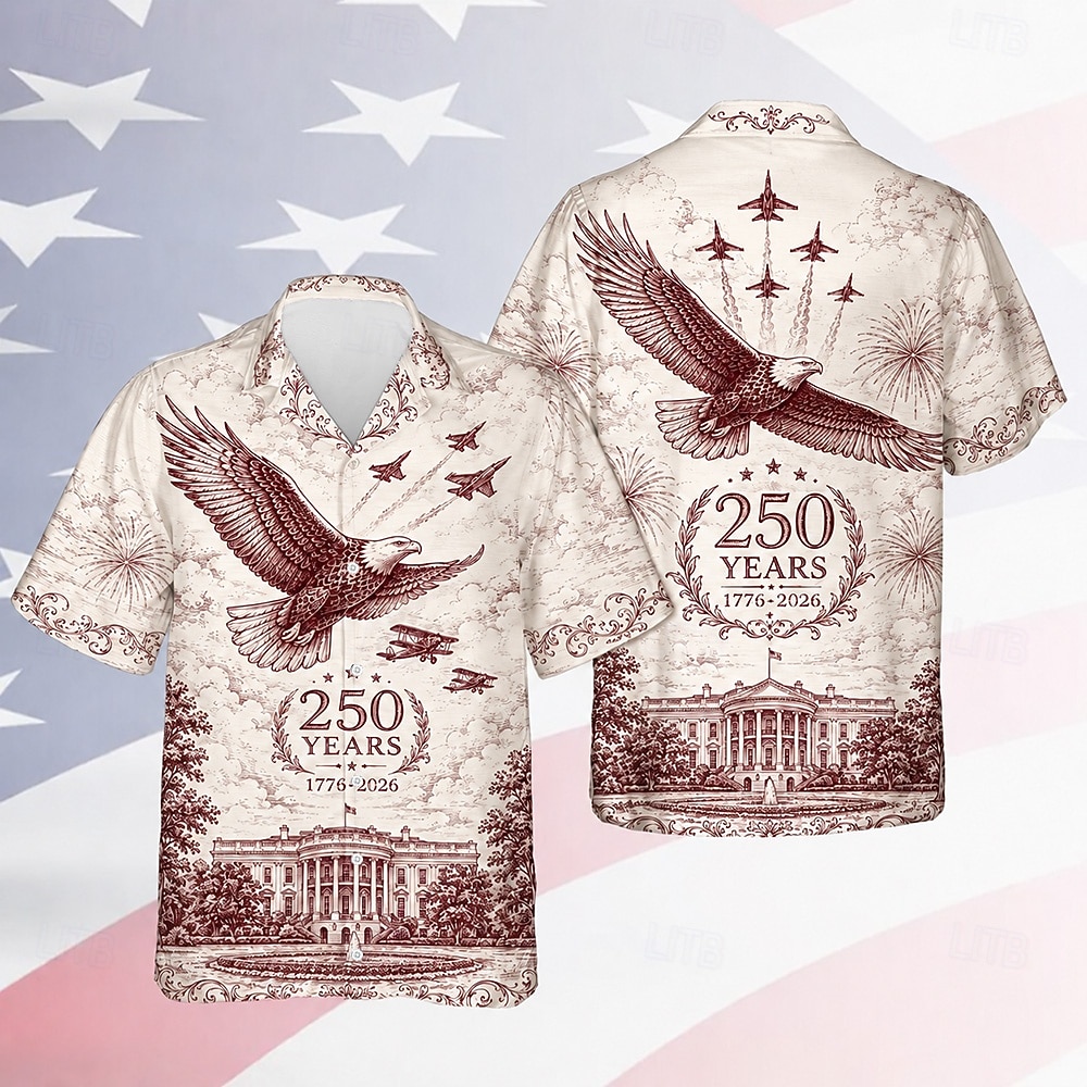 Herre 250-årsjubileum Patriotisk Ørn Amerikansk Flagg Knapp Skjorte Kortermet Sommer Ferie Topp 2026 - $25.99 –P3