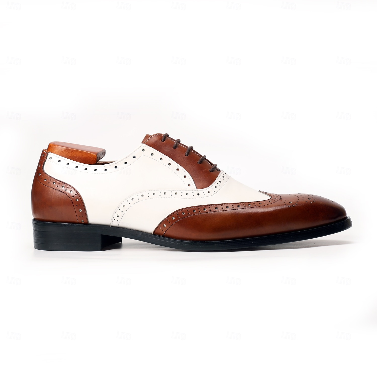 Men's Two-Tone Wingtip Oxford Dress Shoes, Brown & White Brogue Leather Formal Shoes for Business Men, Wedding, Party, Banquet and Office Wear 2026 - $109.99 –P5