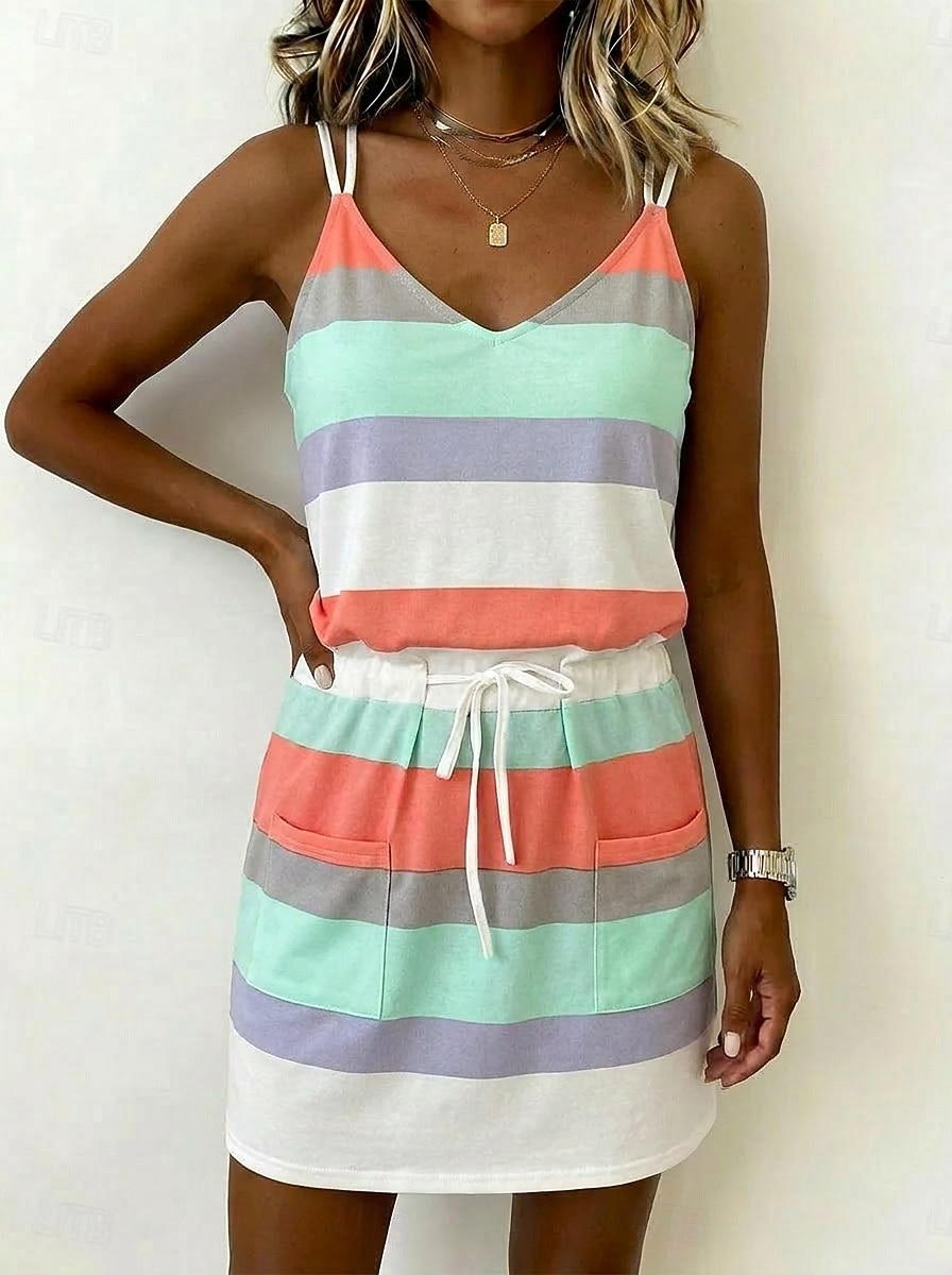 Women's Mini Dress Casual Dress Striped Dress Vest Dress Elegant Fashion Daily Vacation Regular Fit Striped Sleeveless Spaghetti Strap Yellow Pink Navy Blue Dark Green Summer Spring 2026 - $19.99 –P6