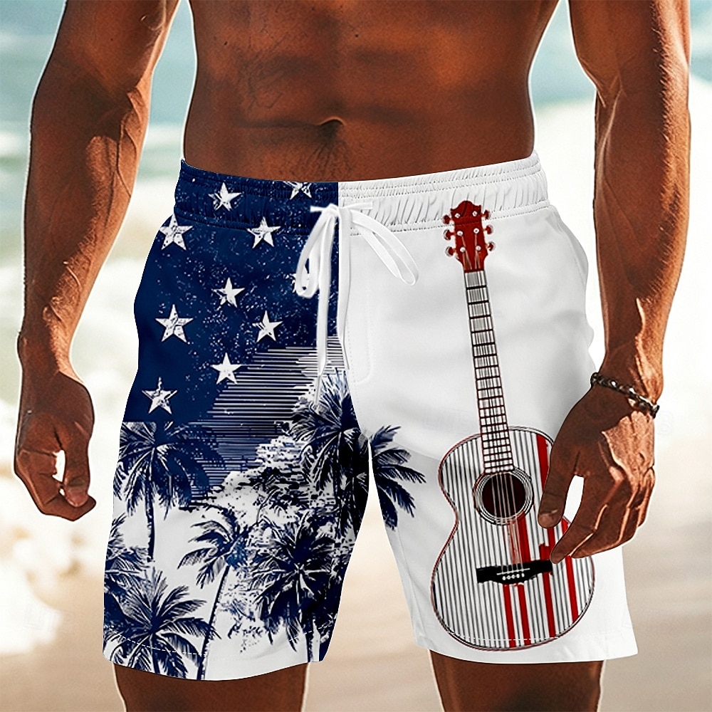 Bermuda de Natação da Guitarra Americana Patriótica do 250º Aniversário dos Homens com Cordão e Bolsos Laterais para Praia de Verão de 2026 por $20.99 –P1