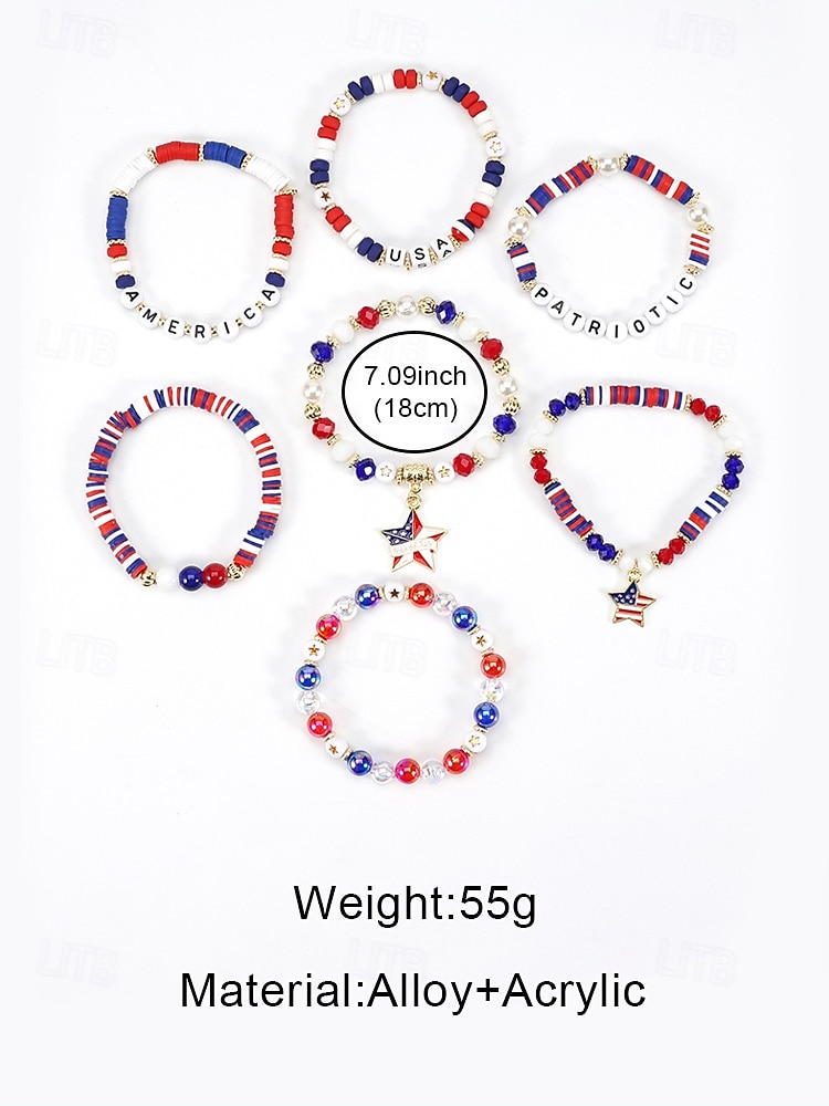 Women's USA Flag Bracelet Set - Patriotic Multi-Layer Stackable Wristbands with Heart, Star & Cross Charms for American 250th Anniversary, Independence Day & Casual Patriotic Jewelry 2026 - $11.99 –P11