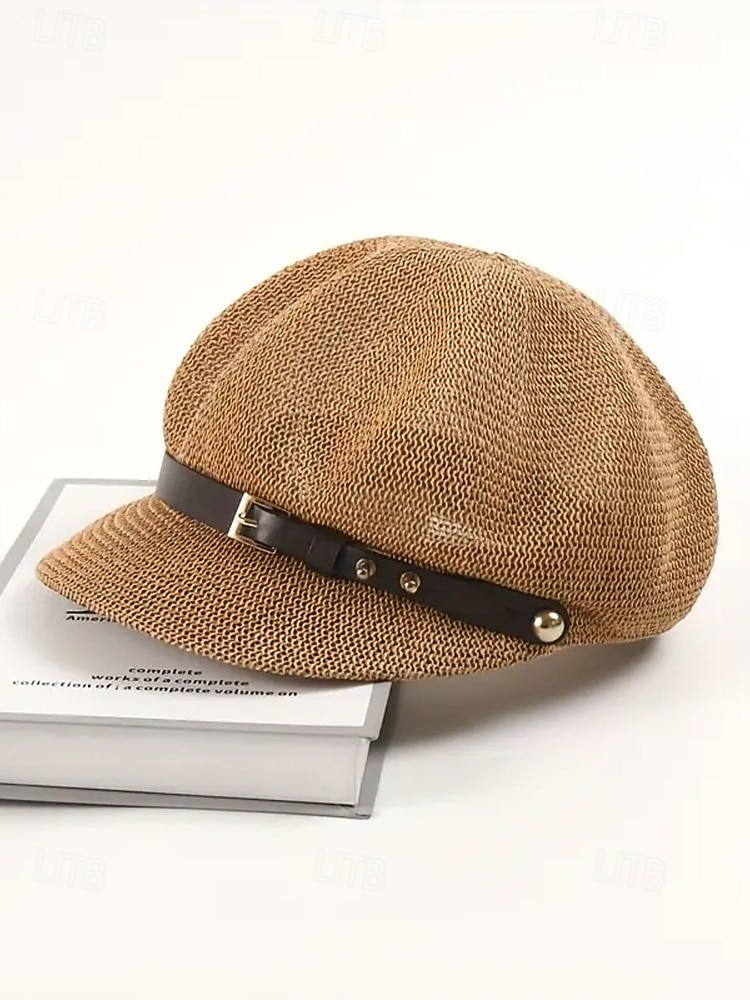Women's Breathable Straw Newsboy Cap – Lightweight Summer Beach Hat with Faux Leather Buckle for Casual Travel & Sun Protection 2026 - $26.99 –P11