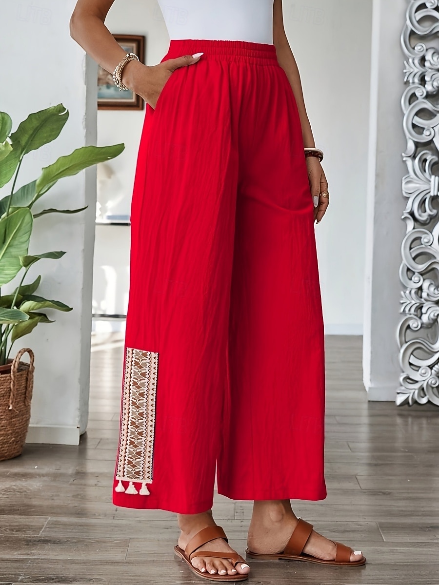 Per donna Gamba larga Pantaloni boho Pantaloni casual Moda Streetwear Casual Lunghezza intera Vita Alta Semplice Tasca Fascia Elastica Comodo Comodità Morbido Elasticizzato All'aperto Vacanza del 2026 a $24.99 –P6