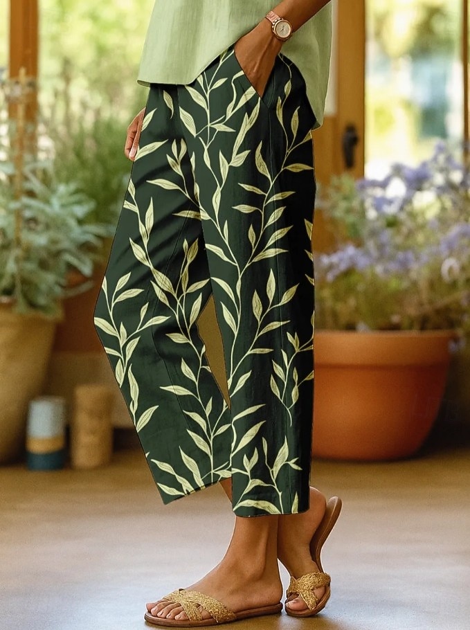 Per donna Pantaloni casual Pantaloni Pantaloni a gamba dritta Dritto Vacanza Moda Streetwear Lunghezza intera Misura del girovita medio Floreale Grafico Foglia Tasca Elastico in vita Stampato Comodo del 2026 a $36.99 –P5