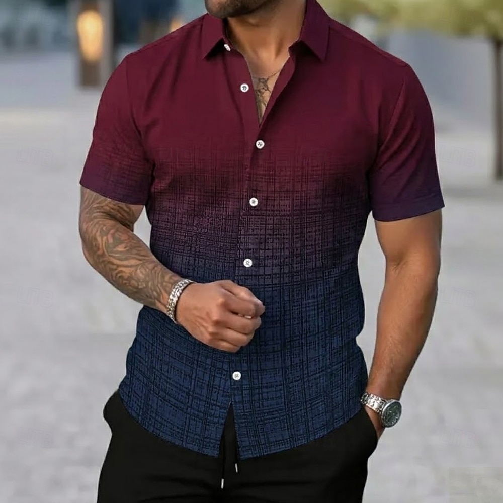 Per uomo Geometrico Griglia / Plaid Colore sfumato Camicia Camicia Estiva Camicia con Bottoni Manica Corta Casual Quotidiano All'aperto Vacanza Estate Primavera Collo ripiegato Stampa 3D camicie con del 2026 a $25.99 –P2