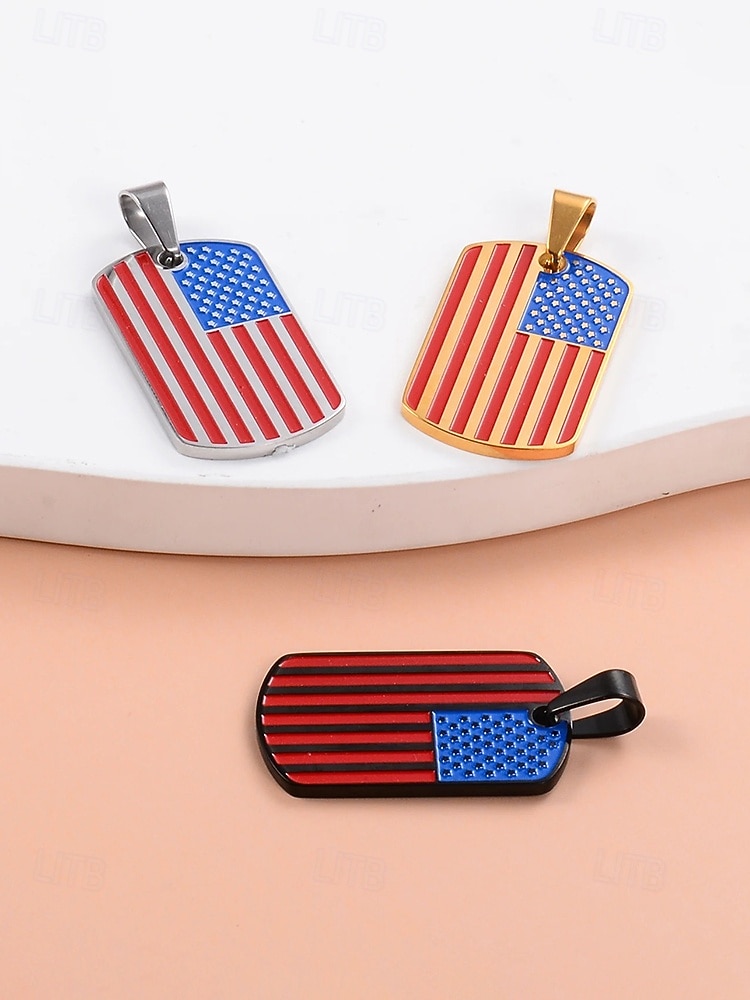 Herrekjede med USA-flagg i rustfritt stål - patriotisk militæranheng i flere farger til amerikansk 250-årsjubileum, uavhengighetsdagen og utendørssport &veteran gift 2026 - $11.99 –P5