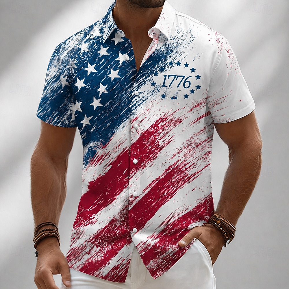 Camicia hawaiana a maniche corte della bandiera americana patriottica del 250° anniversario degli uomini a bottone top estivo per le vacanze al mare del 2026 a $25.99 –P2