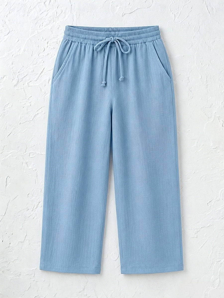Women's Cotton Linen Shorts Capri Pants Chinos Summer Shorts Vacation Streetwear Casual Knee Length Medium Waist Plain Drawstring Pocket Comfortable Breathable Inelastic Daily Outdoor Street 2026 - $22.99 –P4