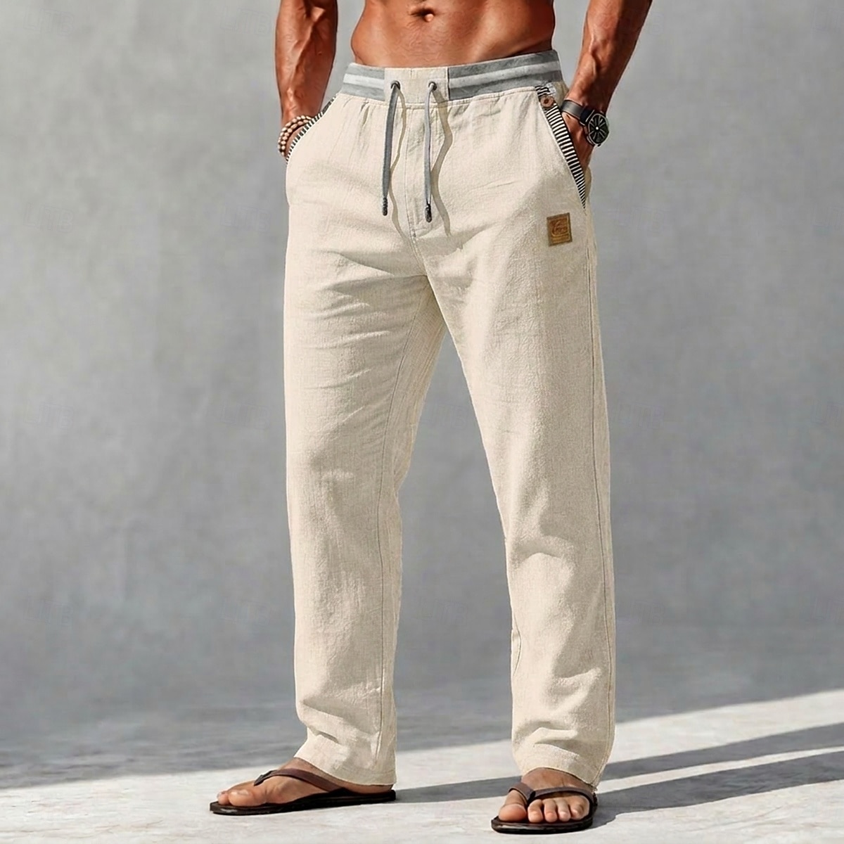 Bărbați Pantaloni de in Pantaloni Pantaloni de vară Cordon Talie elastică Picior drept Simplu Confort Comfortabil Lungime totală Casual Zilnic Plajă Vacanță Modă Albastru piscină Kaki Inelastic 2026 - $33.99 –P11