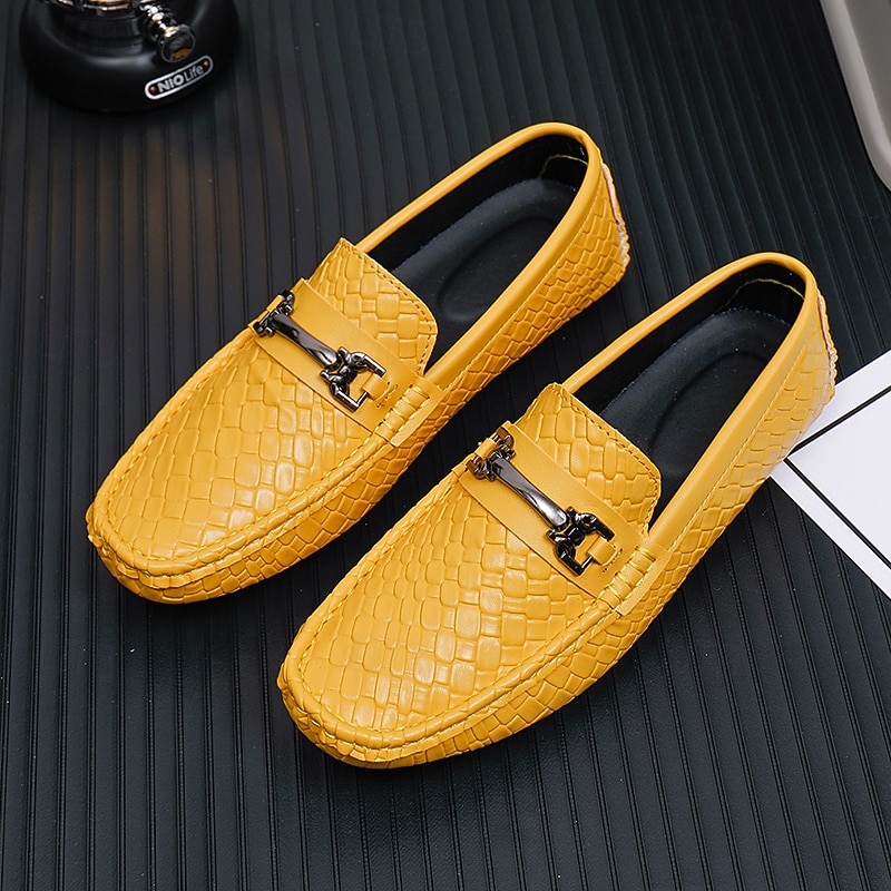 Men's Yellow Croc-Embossed Bit Loafers Slip-On Lightweight Smart Casual Dress Shoes Gentleman Footwear for Parties, Banquets, Driving and Everyday Stylish Wear 2026 - $42.99 –P1