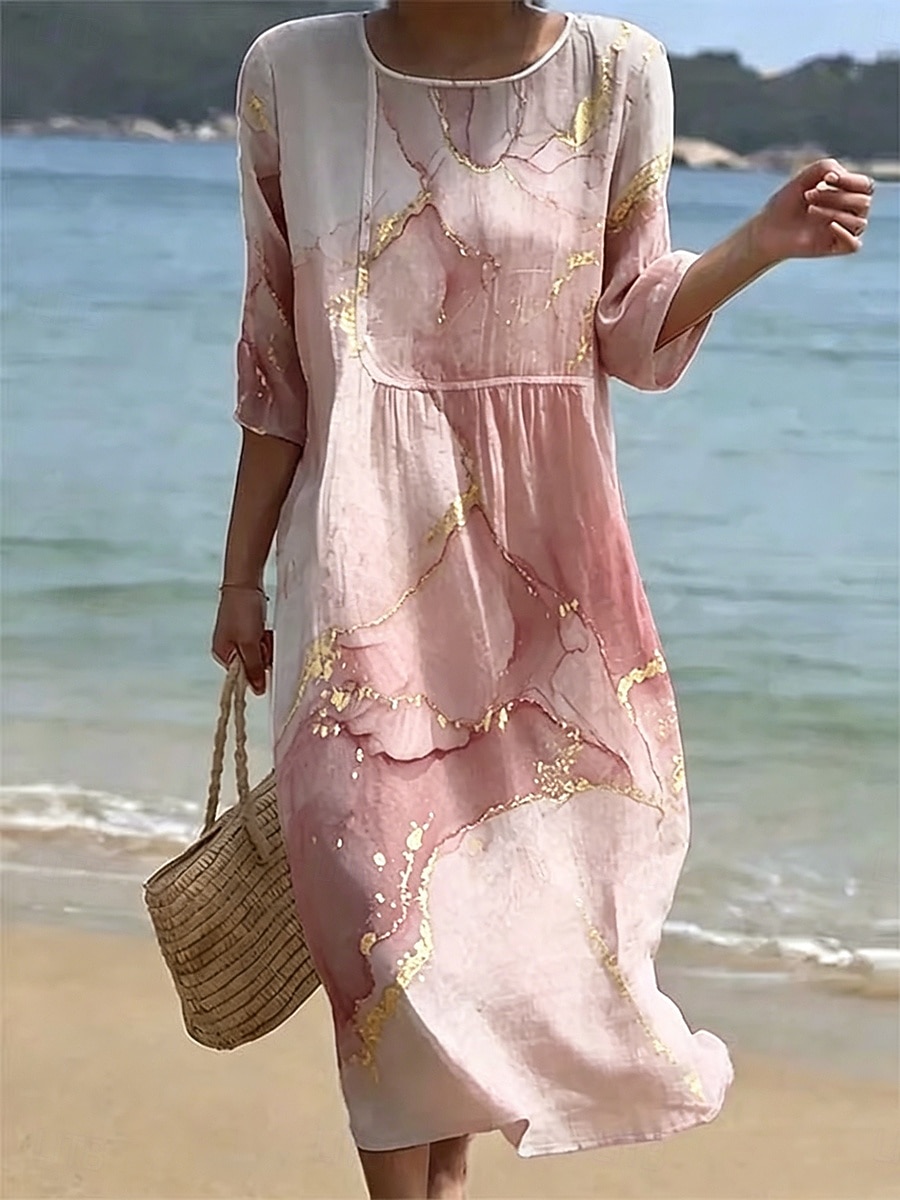 Dames Halflange jurk Hemdjurk Zonnejurk Vakantie Casual Strandstijl Strand Uitgaan Ruim Passend Ombre Grafisch Abstract 3/4 mouw Ronde hals blauw Blozend Roze Paars Groen Zomer Lente 2026 - $41.99 –P3