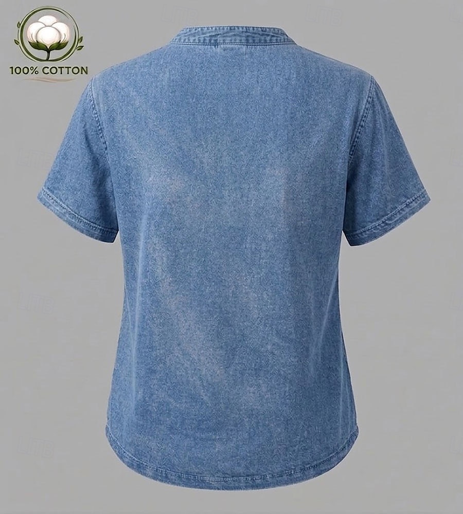 softfade™ dameskjorte i 100 % bomull, henley, vintage, mote, stilig, kortermet, vanlige topper, avslappet, strand, blå, khaki, svart, lilla, oransje, vår 2026 - $28.99 –P10