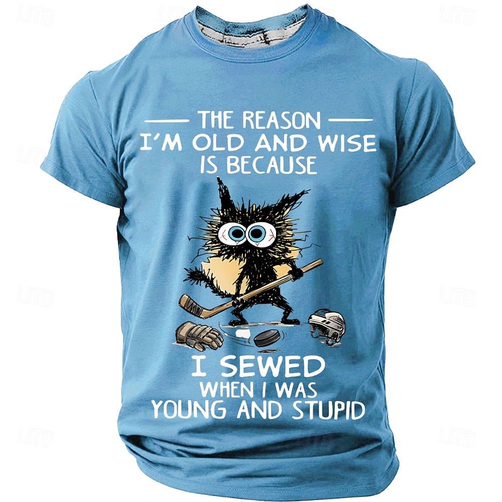 Men's Crazy Messy Cat Hockey Player The Reason I'm Old and Wise Funny Quote Graphic T-Shirt Short Sleeve Casual Sports Top Designer Clothing Apparel S M L XL XXL XXXL 2026 - $18.99 –P1