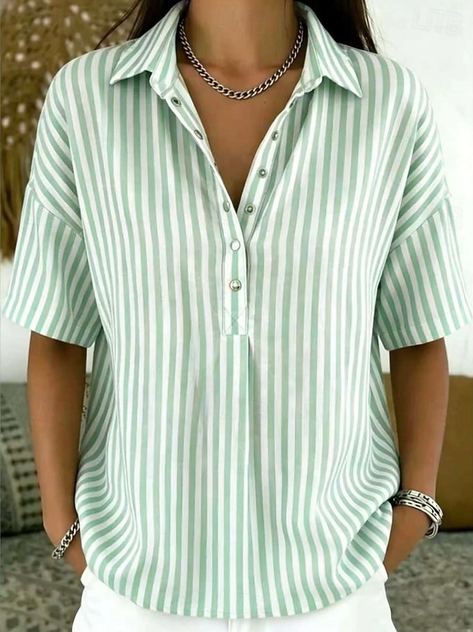 Mujer Camisa A Rayas Vacaciones Moda Diario Sin Mangas Cuello Vuelto Tops regulares Casual Diario Amarillo Verde Claro Rosa Rojo Marrón Verano Primavera 2026 - $28.99 –P11