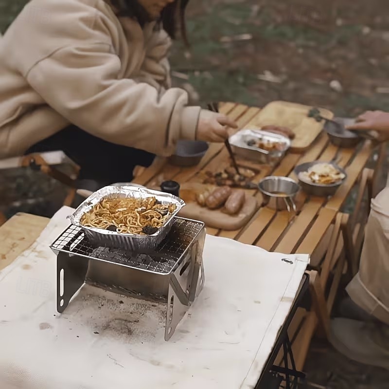 Conjunto de churrasqueira dobrável para uso externo com 2 peças, incluindo fogão a cartucho de aço inoxidável e fogão a carvão portátil, perfeito para camping, trilhas, festas no jardim, piqueniques, de 2026 por $14.99 –P6