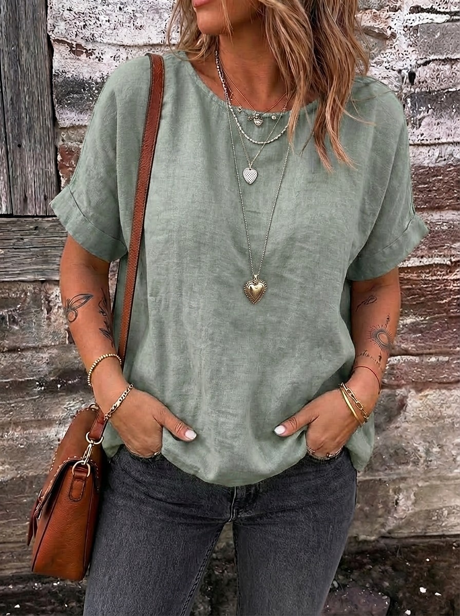 Women's Tee Top Solid Color Vintage Stylish Casual Short Sleeve Boat Neck Regular Tops Daily Going out Vacation Wear Khaki Navy Blue Olive Mint Green Dark Green Summer Spring 2026 - $21.99 –P6
