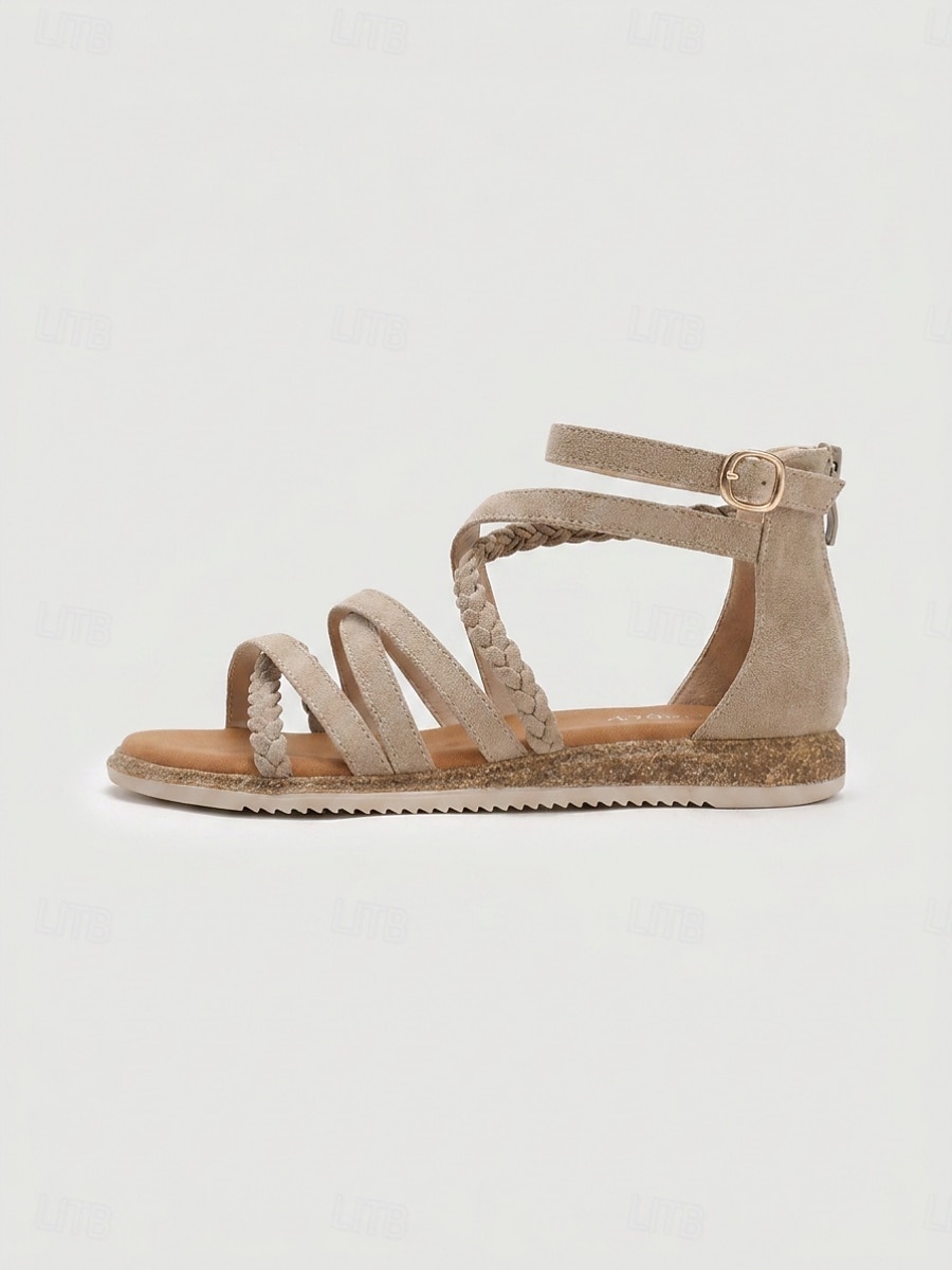 Women's Almond Gladiator Sandals - Lightweight Braided Multi-Strap Flat Sandals with Back Zipper for Walking, Travel & Casual Wear 2026 - $42.99 –P5