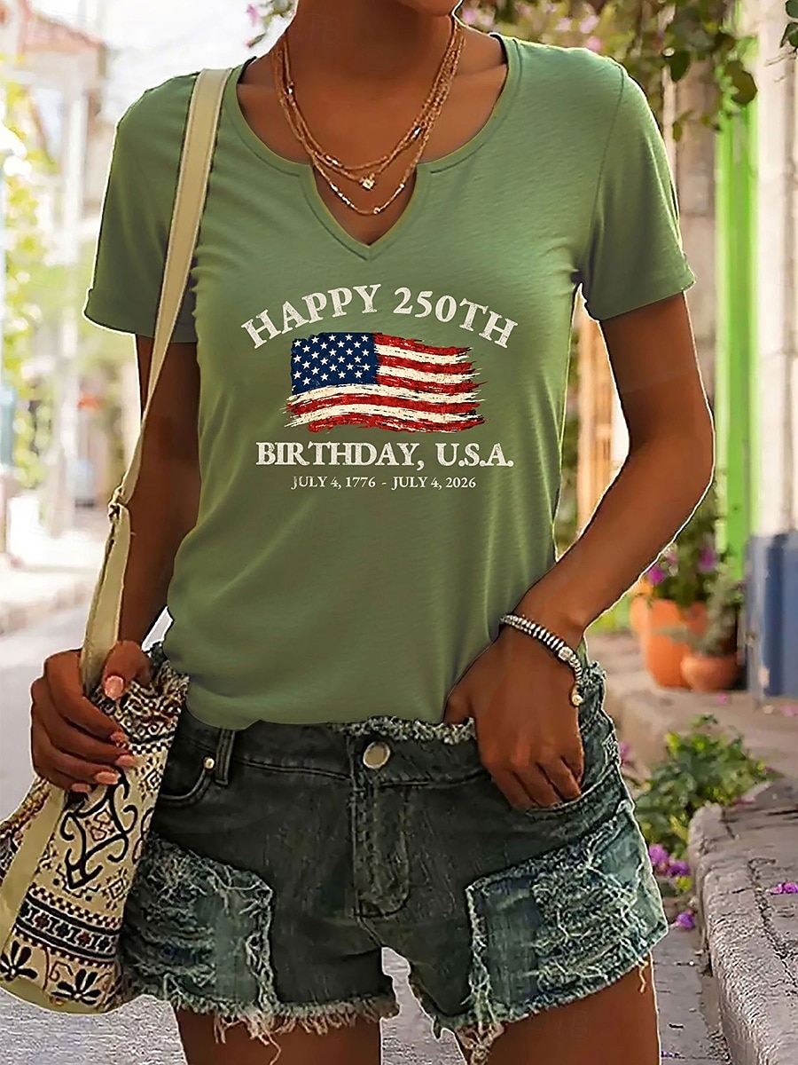 2026年 アメリカ独立記念日 女性用 Tシャツ プリント グラフィック アメリカの国旗 ヴィンテージ スタイリッシュ クラシック 半袖 ノッチネック レギュラートップス 日常 週末 ホワイト ルビーレッド インクブルー グリーン 夏 春  コレクション – $21.99 –P4