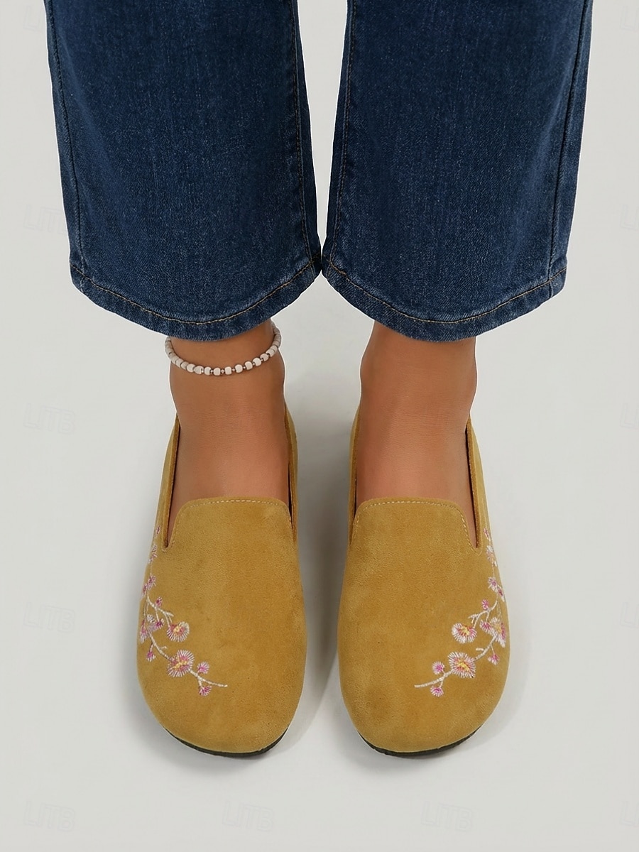 Gelbe, geblümte Damen-Slipper mit Stickerei – bequeme, lässige Schuhe in weiter Passform, atmungsaktiv und leicht, ideal für den Alltag und zum Spazierengehen. & reisen 2026 - $19.99 –P2