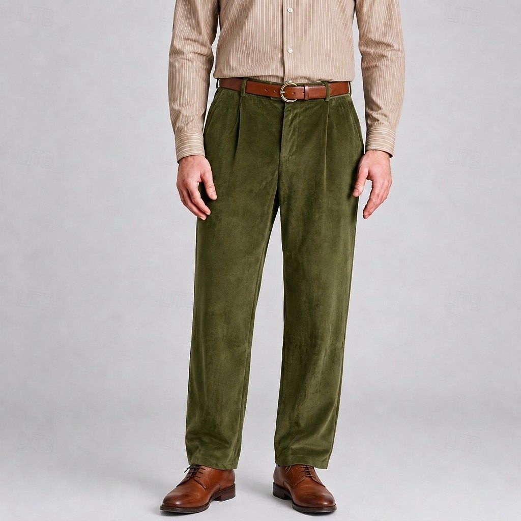 Calça social masculina de veludo - calça reta para ocasiões formais - verde militar de 2026 por $40.99 –P9