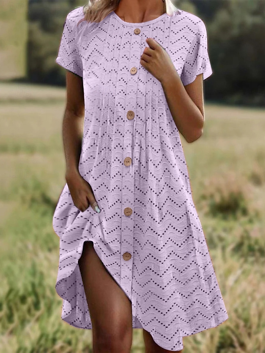 Women's Knee Length Dress Casual Dress Summer Dress Eyelet Dress Fashion Modern Beach Vacation Regular Fit Geometric Short Sleeve Crew Neck Black Yellow Purple Orange Summer Spring 2026 - $26.99 –P2