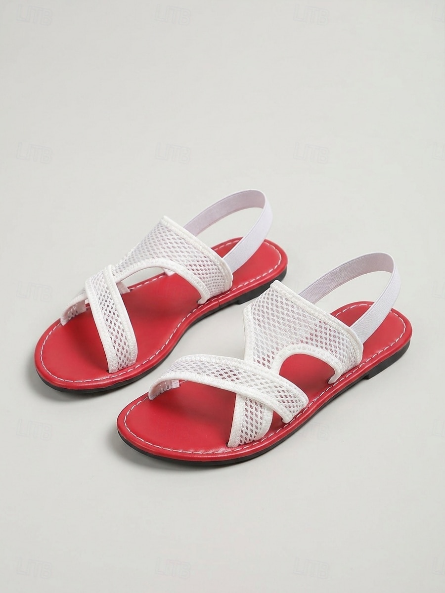 Sandalias planas de malla transpirable para mujer: zapatos de punta abierta con tiras cruzadas y cordones elásticos en la parte trasera, sandalias ligeras sin cordones para la playa, uso casual de 2026 - $19.99 –P1