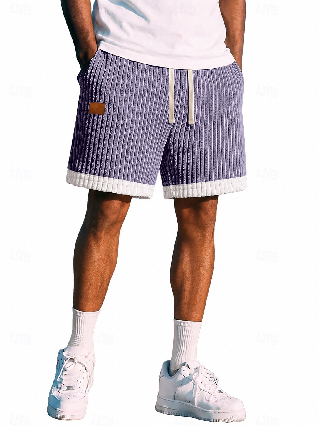 Men's Shorts Casual Shorts Corduroy Shorts Pocket Elastic Waist Ribbed Plain Striped Comfort Breathable Above Knee Casual Outdoor Beach Vacation Fashion Khaki Navy Blue Stretchy 2026 - $27.99 –P3