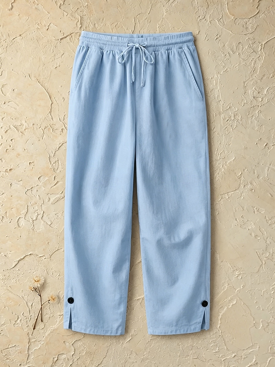 Women's Cotton Linen Shorts Capri Pants Slacks Summer Shorts Casual Calf-Length Natural Plain Pocket Elastic Drawstring Design Comfy Outdoor Outdoor Going out Light Pink Orange red White Pink Summer 2026 - $25.99 –P3