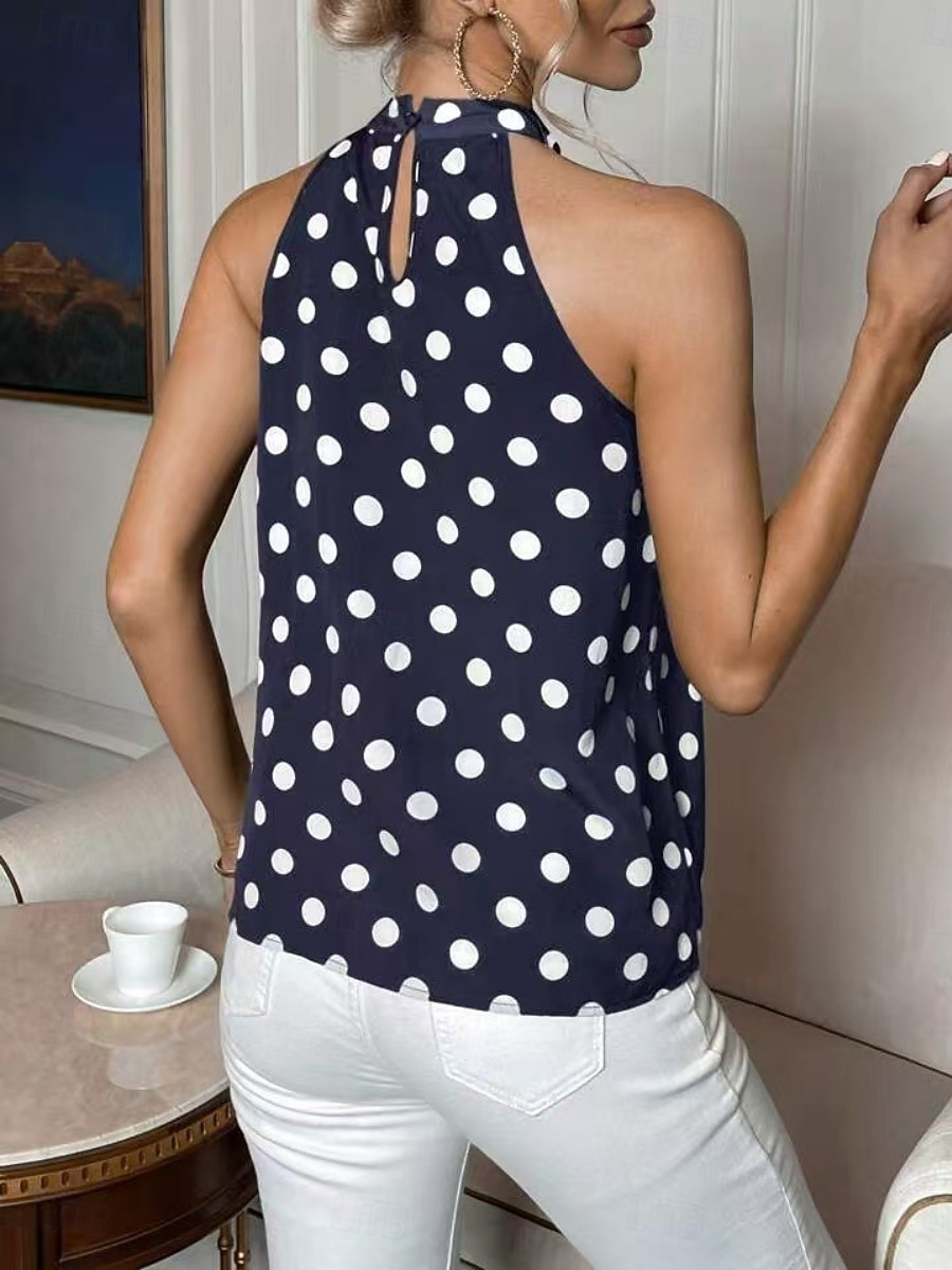 Women's T Shirt Tee Top Print Polka Dot Fashion Stylish Classic Sleeveless Halter Neck Regular Tops Casual Daily Going out Black White Wine Navy Blue Summer Spring 2026 - $19.99 –P17