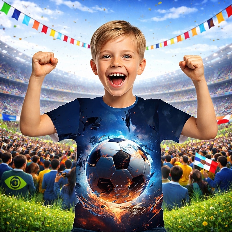 Jungen 3D Grafik Fußball Fußball-T-Shirts T-Shirt Kurzarm 3D-Druck Sommer Frühling Sport Mode Streetwear Kinder 4-12 Jahre Rundhalsausschnitt Lässig Täglich Outdoor Normale Passform 2026 - $15.99 –P3