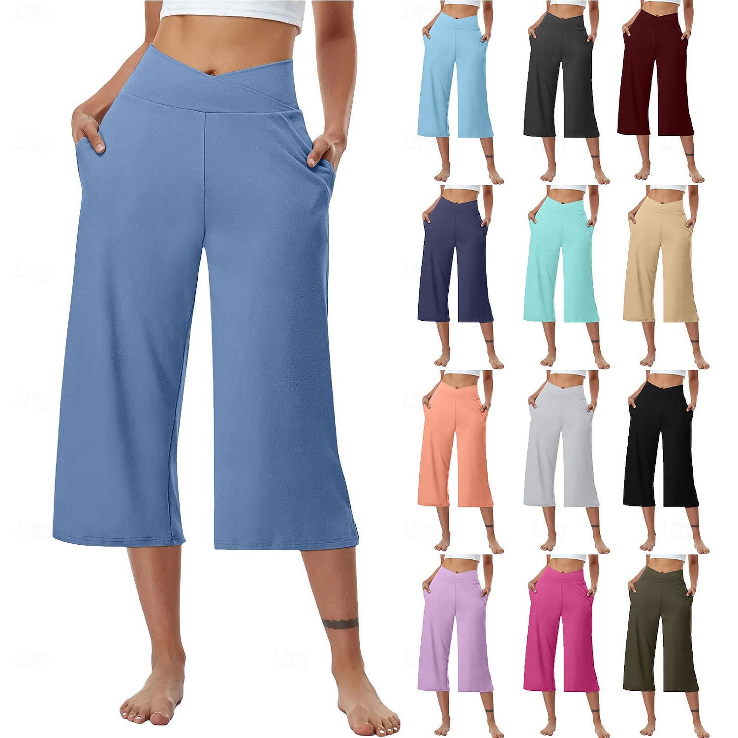 Per donna Pantaloni capri Pantaloni da yoga Gamba larga Moda Streetwear Casual Lunghezza al polpaccio Misura del girovita medio Semplice Tasca Comodo Comodità Morbido Elasticizzato All'aperto Vacanza del 2026 a $18.99 –P1