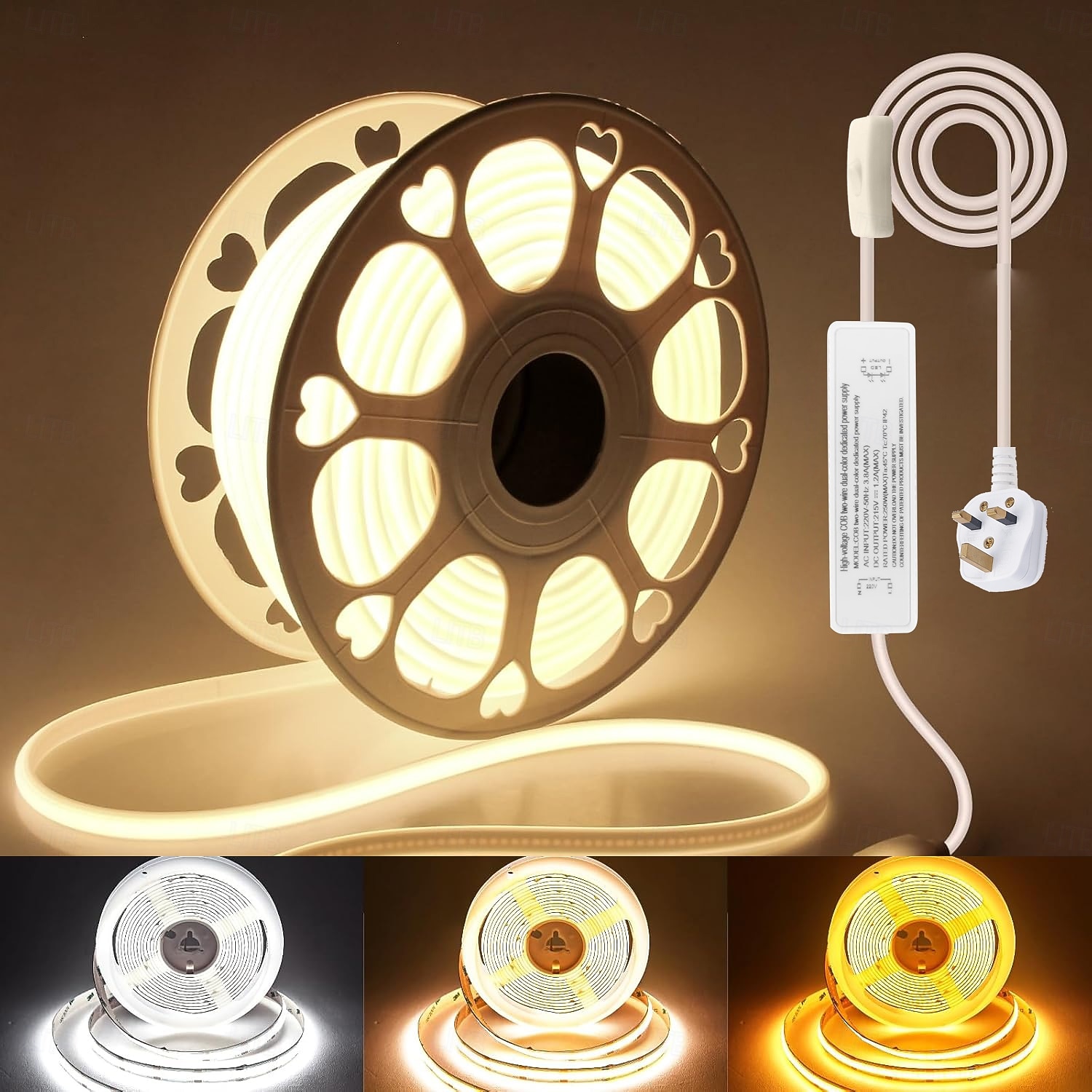 Taśma LED COB AC220V CCT z regulacją barwy 3000K-6000K, wodoodporna, IP65, przełącznik, sterowanie, zmiana koloru, taśma świetlna LED, 480 diod LED/m, bez kropek, do sypialni, kuchni, wystroju wnętrz 2026 - $53.99 –P1