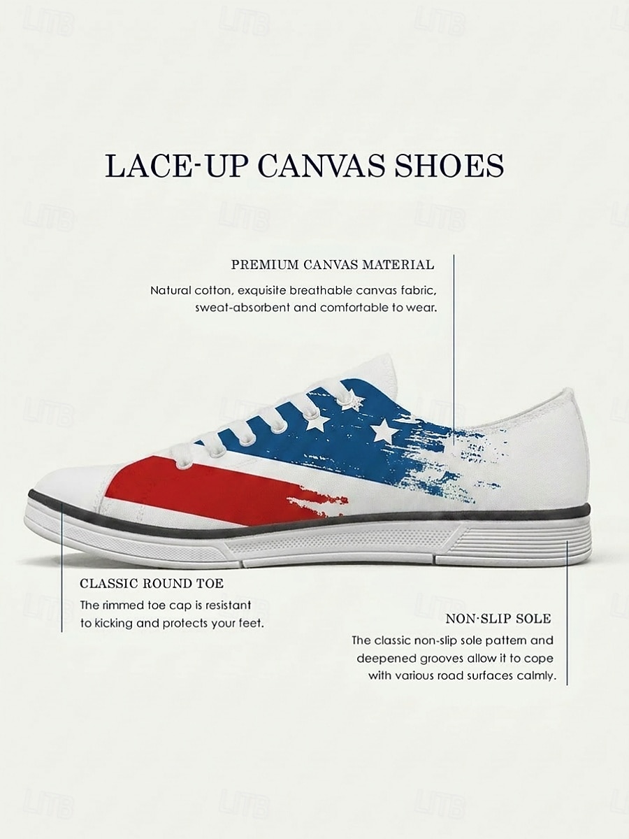 Women's White Patriotic American Flag Canvas Sneakers – Casual Lace-Up Walking Shoes for Independence Day, Parade, Casual Wear & USA Celebration 2026 - $46.99 –P3