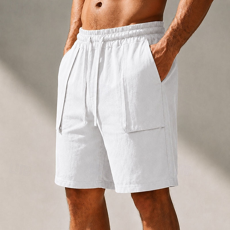 Men's Shorts Linen Shorts Summer Shorts Beach Shorts Drawstring Pocket 3D Solid Comfort Breathable Knee Length Daily Outdoor Holiday Vacation Fashion Khaki White Inelastic 2026 - $21.99 –P1